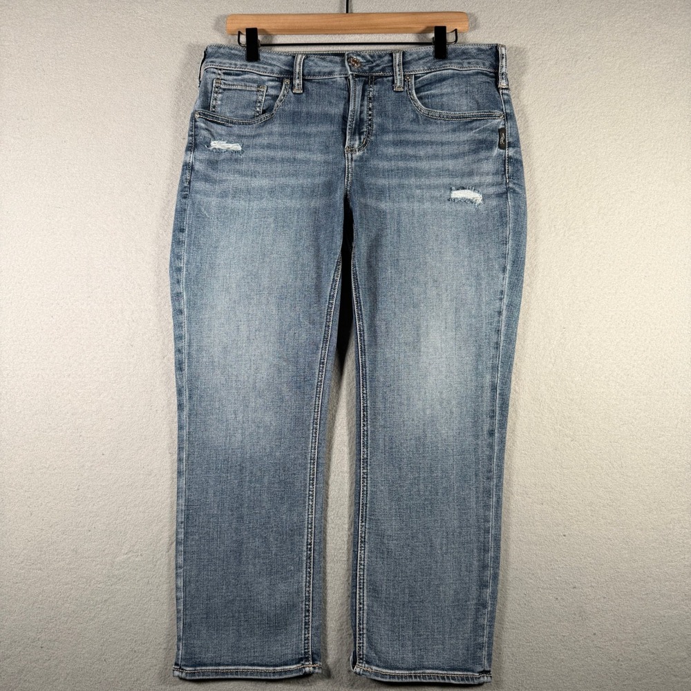 Silver Jeans Co Suki Capri Womens W33 L23.5 Medium Wash Distressed Mid Rise Jean